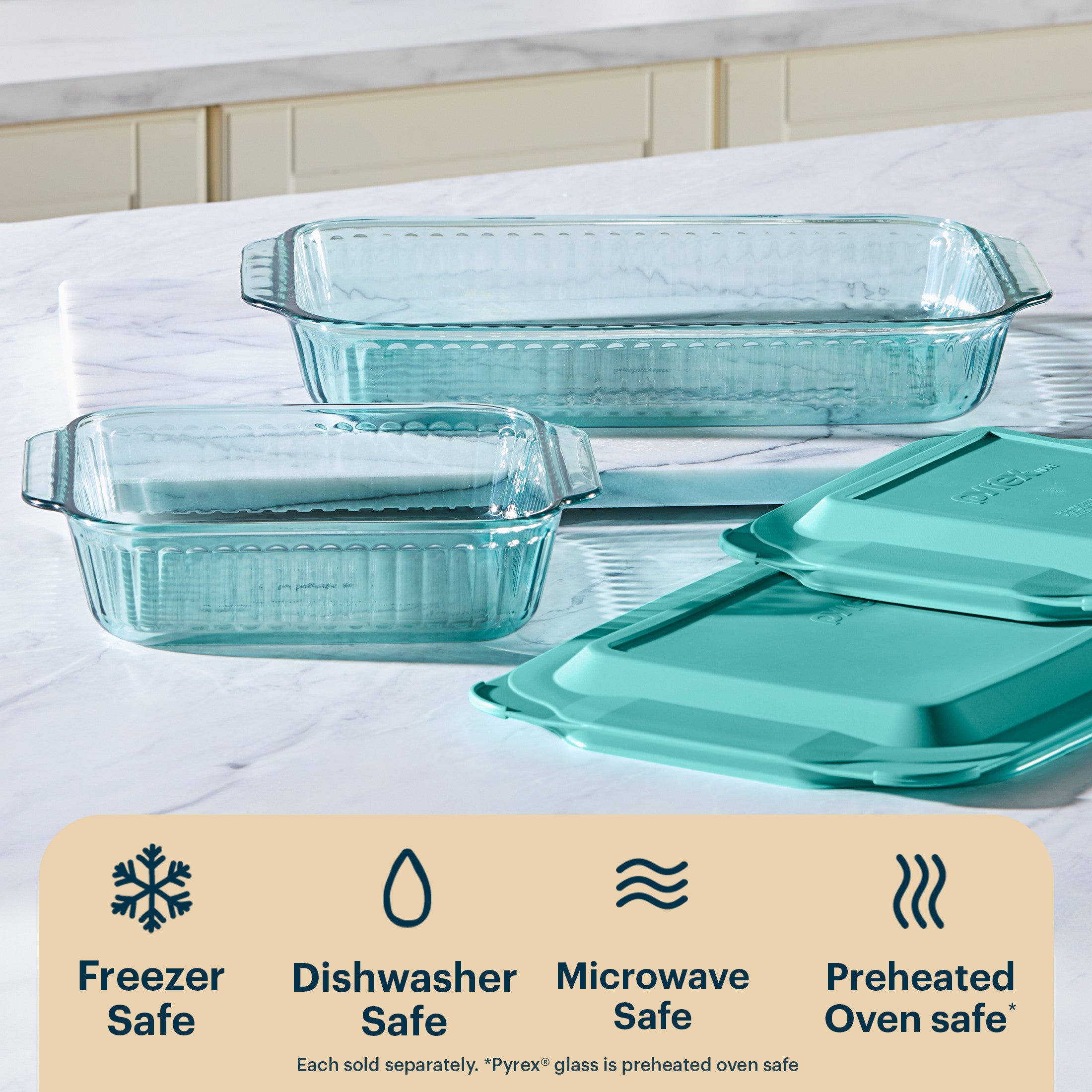 Pyrex® Sculpted Tinted Glass 3QT Oblong Baking Dish with Lid. Aqua - Image 4