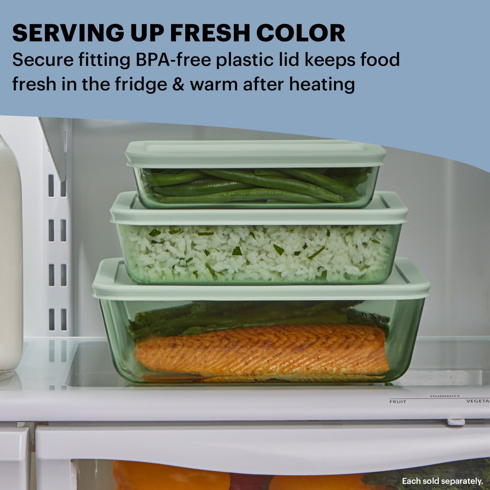 Pyrex® Simply Store® Tinted 3-cup Rectangle Storage with Green Plastic Lid - Image 3