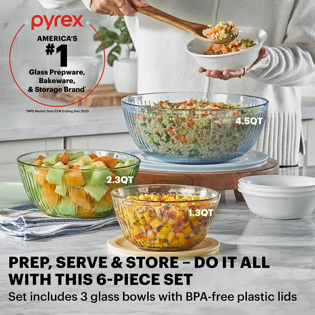 Pyrex? Colors Sculpted Tinted 6-piece Mixing Bowl Set - Image 2