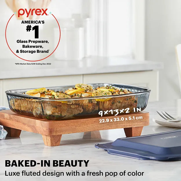 Pyrex® Colors Sculpted Tinted 9 x 13 Baking Dish with Plastic Lid. Smoke - Image 2
