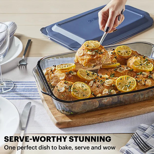 Pyrex® Colors Sculpted Tinted 9 x 13 Baking Dish with Plastic Lid. Smoke - Image 3
