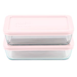Pyrex? Simply Store? 4-piece 3-cup Rectangle Glass Storage Set with Pink Lids