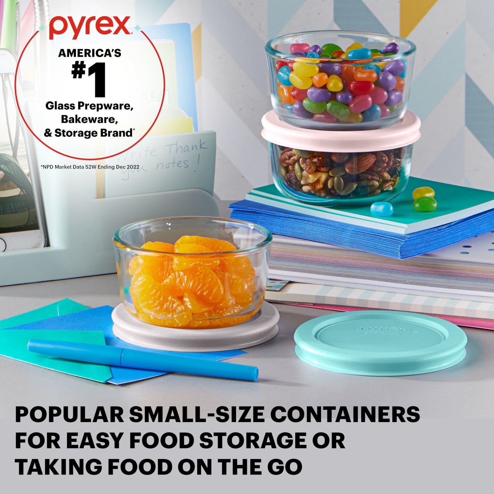 Pyrex? Simply Store? 6-piece 1-cup Round Glass Storage Set with Assorted Color Lids - Image 2