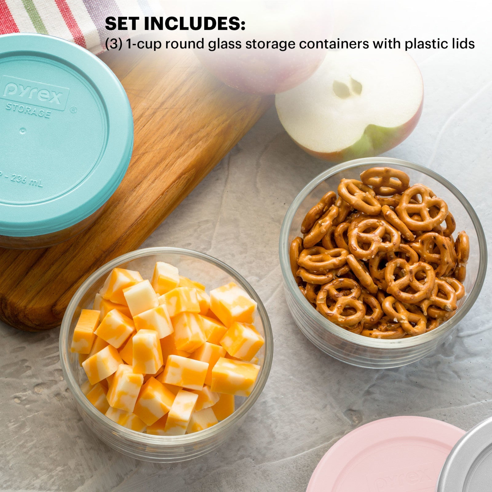 Pyrex? Simply Store? 6-piece 1-cup Round Glass Storage Set with Assorted Color Lids - Image 3